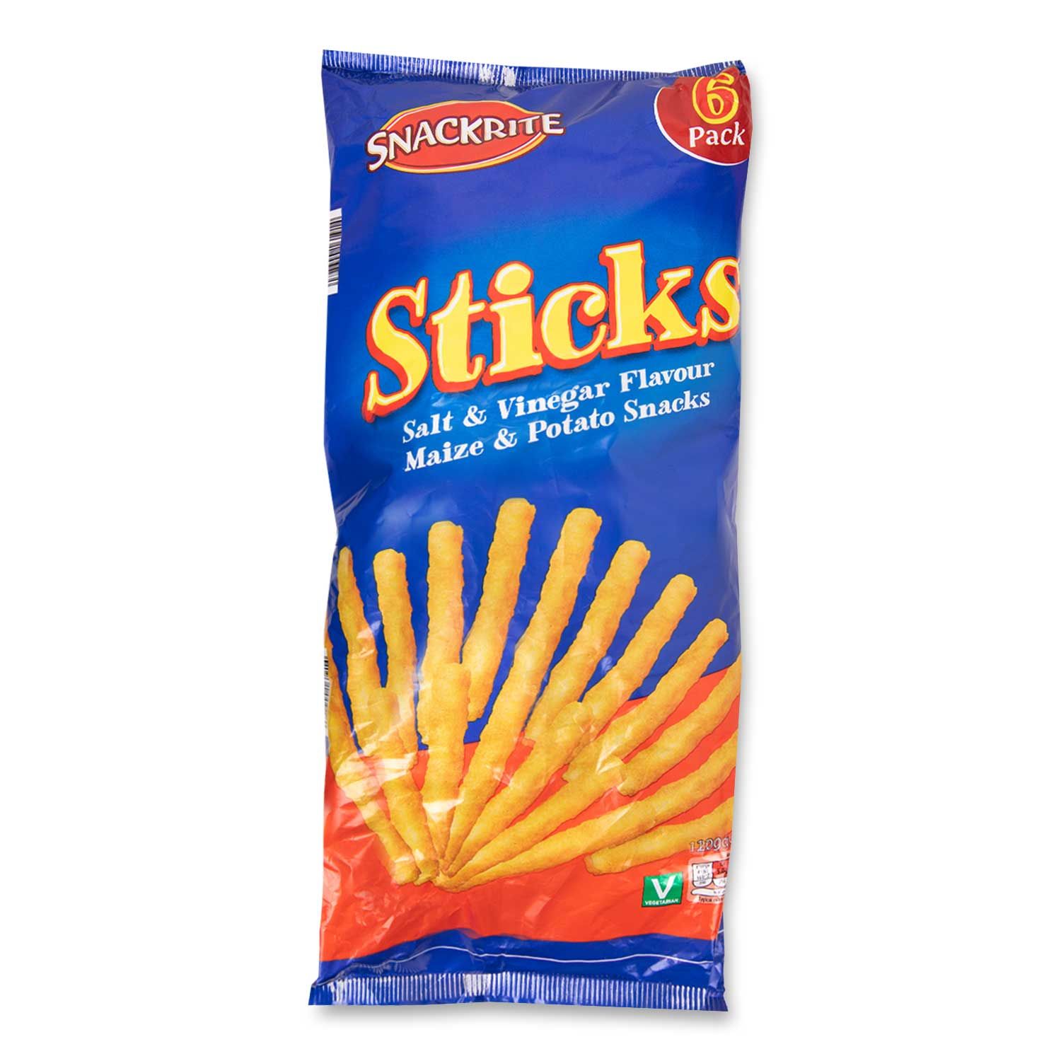 Sticks Salt And Vinegar Flavour Maize And Potato Snacks 6x20g Snackrite